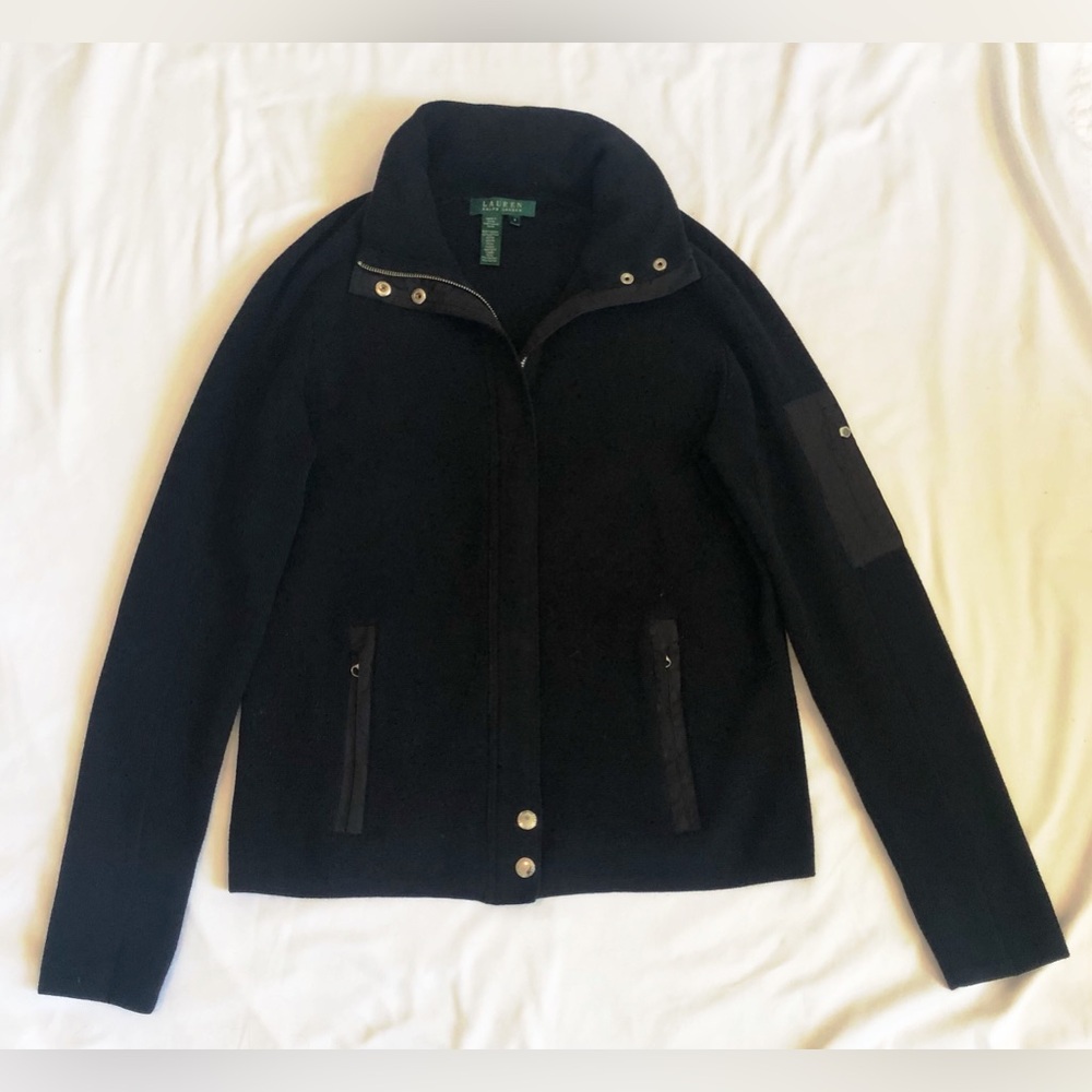 Polo Ralph Lauren Women’s Black Zip-Up Sweater with Hoodie-pouch, Small S